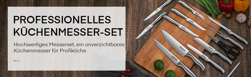D.Perlla Professional 16-Piece Knife Set with Wooden Block - Extra Sharp & Ergonomic Stainless Steel Kitchen Knives