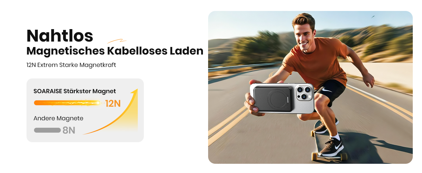 Портативний зарядний акумулятор SOARAISE 10000mAh з PD 20W, USB-C та бездротовою зарядкою, LED дисплеєм, чорний