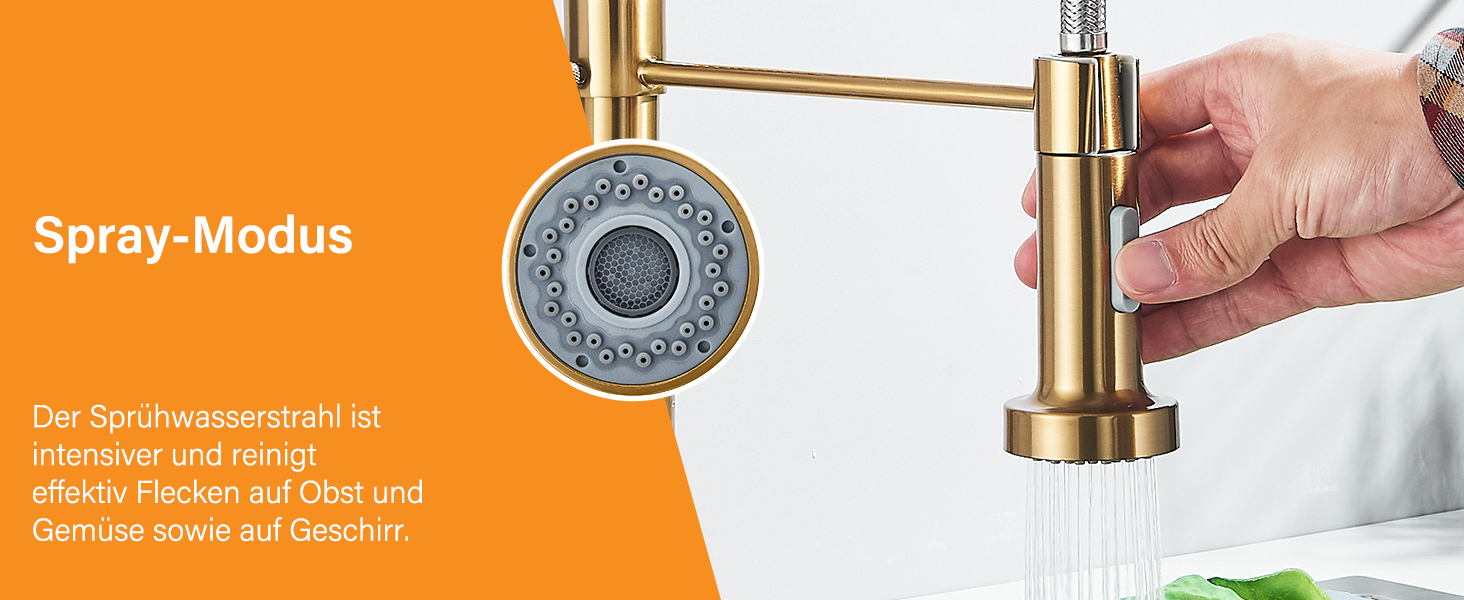 Кухляна змішувач Hbronzeshower з висувною лійкою, 360° обертання, нержавіюча сталь, з душем, для кухні