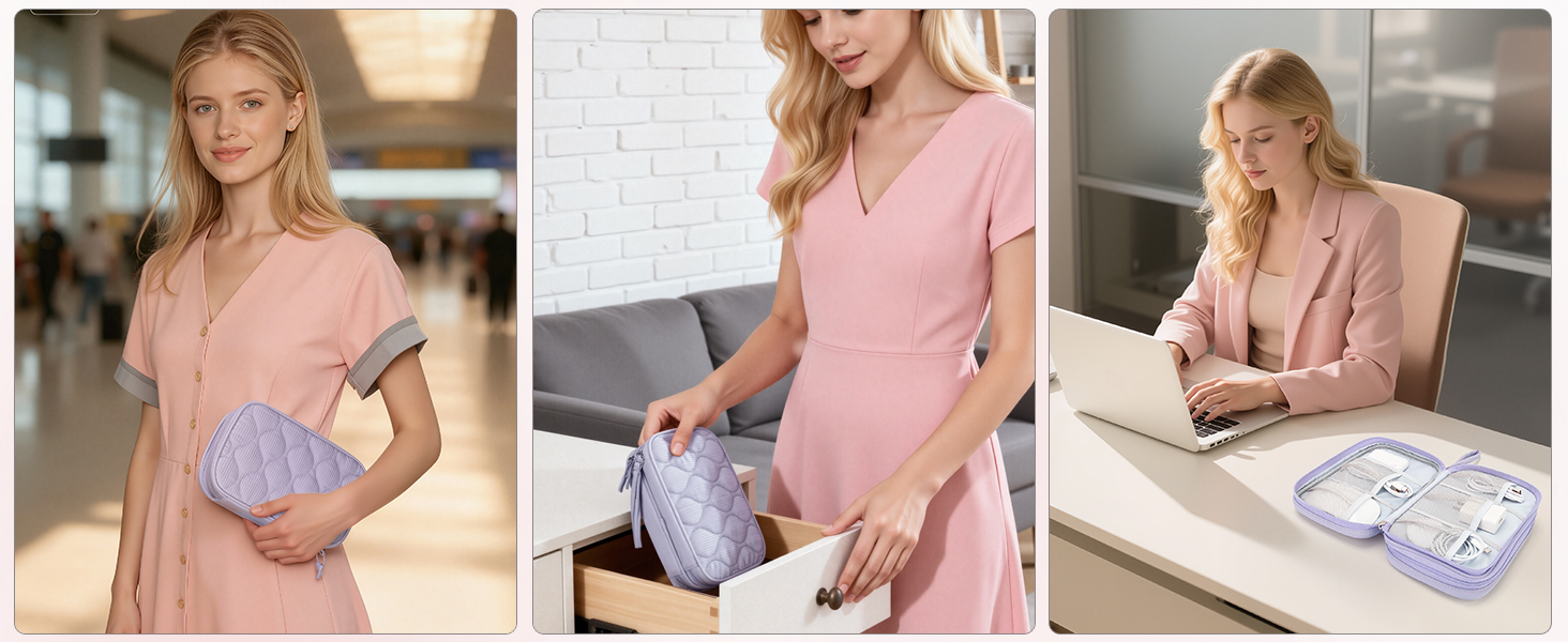 Органайзер для кабелів Skycase Kabeltasche, дорожній чохол для гаджетів та аксесуарів (світло-фіолетовий, XL)