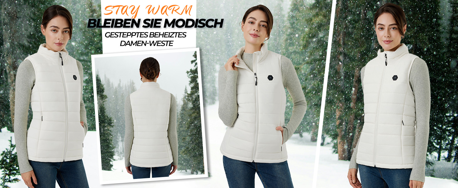 Тепла жилетка для жінок з акумулятором 16000mAh 7.4V - Жилетка з 9 зонами обігріву та 3 рівнями температури, обігрівальна жилетка, для роботи на вулиці, обігрівальна куртка біла S