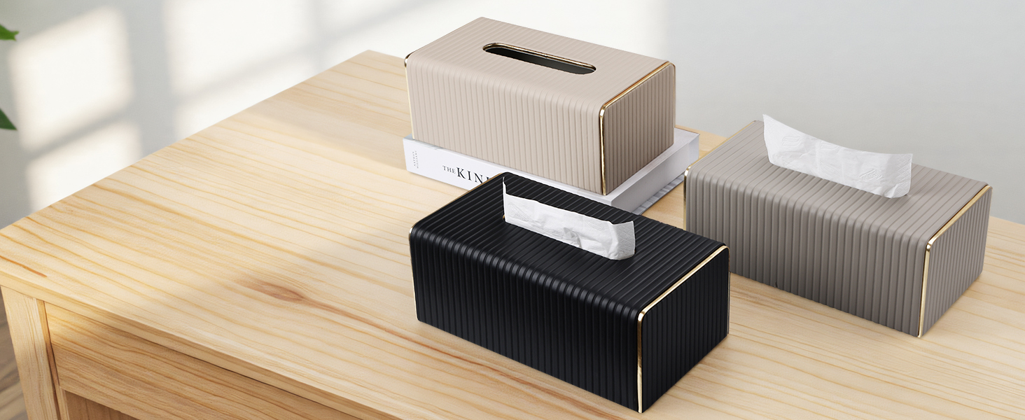 Стильна тканинна коробка для серветок з PU шкіри (світло-сіра в смужку)