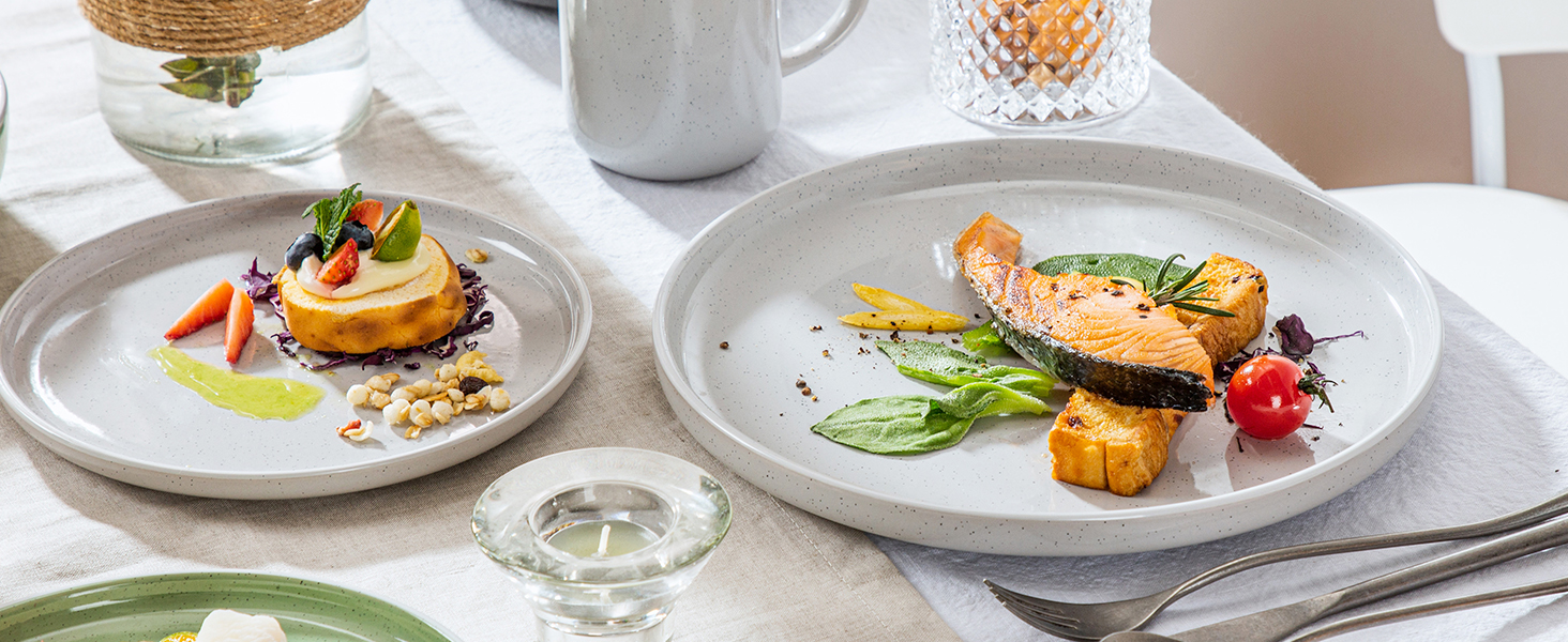 Набір посуду Vancasso SESAM Serie (16 предметів) – керамічний сервіз для 4-12 осіб, скандинавський дизайн (темно-сірий, сірий, блакитний, зелений)