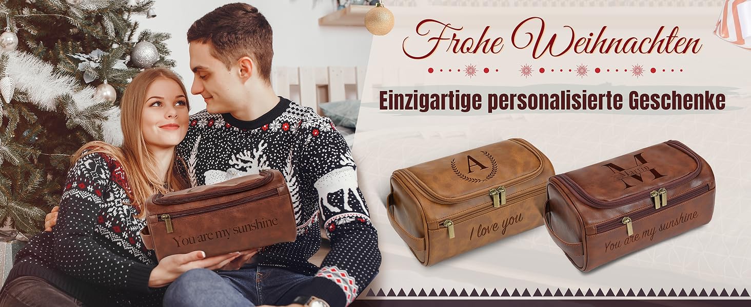 Чоловіча дорожня косметичка Easycosy з лазерним гравіюванням, шкіряна, на блискавці, червоно-коричнева. Ідеальний подарунок для чоловіків, тата, дідуся, колеги.