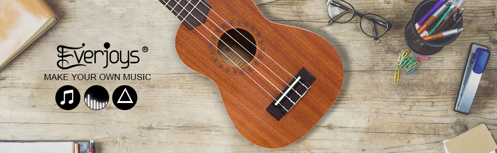 Укулеле Everjoys Sopran 21 дюйм: стартовий набір для дорослих з чохлом, тюнером, нотами та плектром
