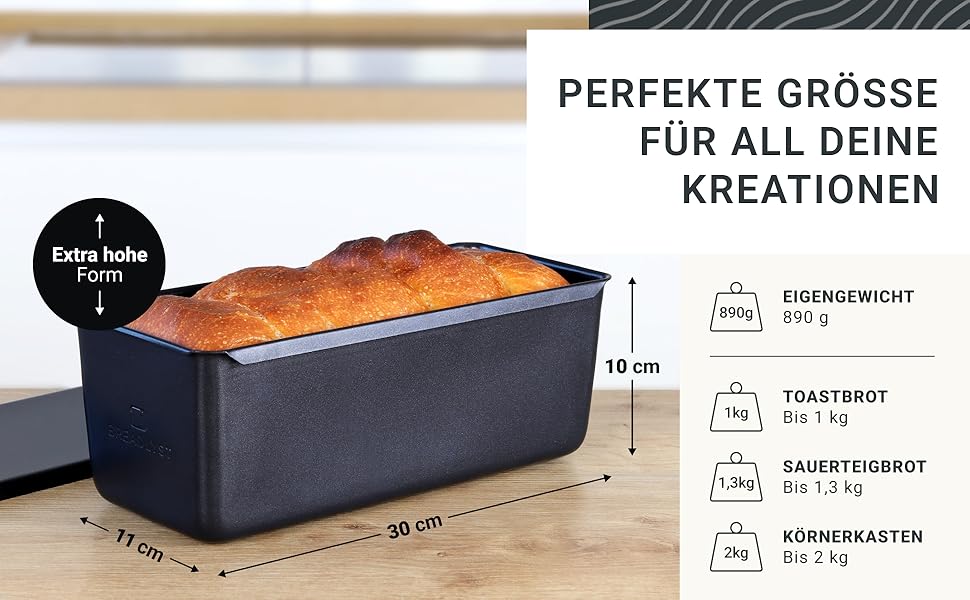 Форма для випічки хліба BREADLYST® Преміум з кришкою, вузька висока 23x11x10 см (30 см) - вуглецева сталь з антипригарним покриттям, до 260°C
