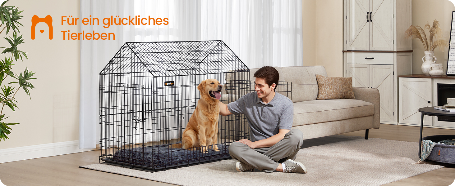 Клітка для собак Feandrea, 120x72.5x109 см, металева, розкладна, XXL, для великих собак, з подвійними дверцятами, легко миється, чорна