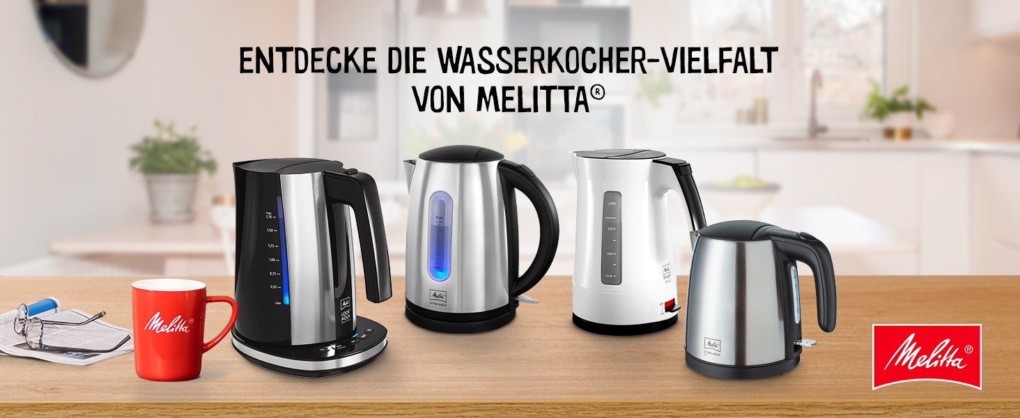 Електричний чайник MELITTA Enjoy Aqua, 1.7 л, 2400 Вт, чорний/червоний, знімний фільтр від накипу