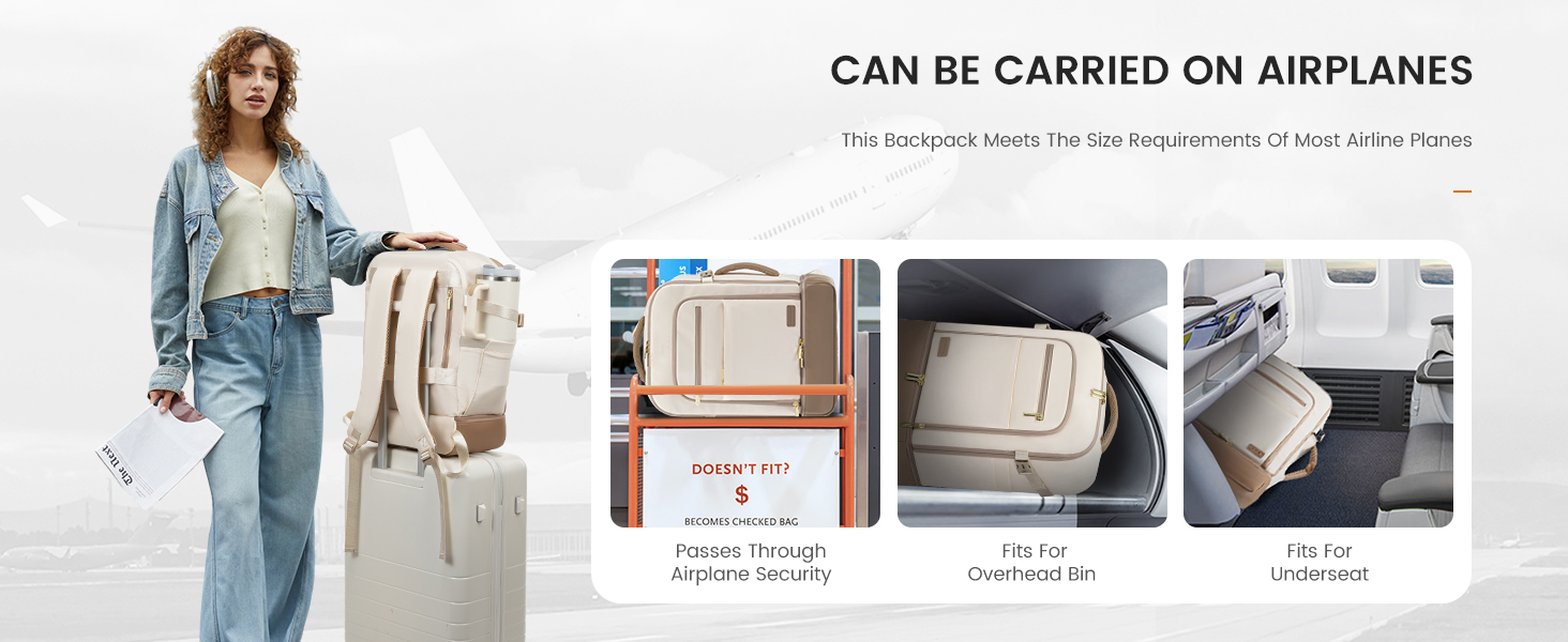 LOVEVOOK Рюкзак для ручної поклажі 40L з окремим відділенням для взуття, жіночий, для подорожей (3 шт.) Бежевий, Зелений