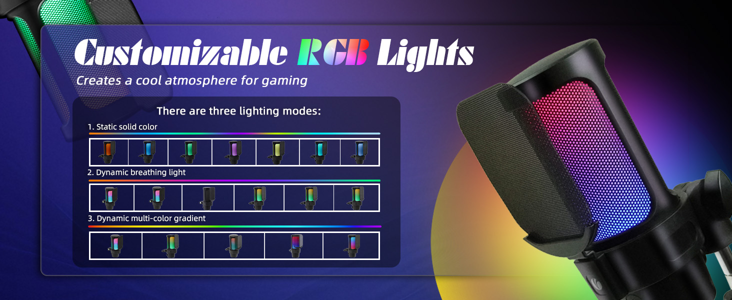 VCOM Gaming Мікрофон з тримачем, USB мікрофон з RGB підсвіткою, поп-фільтром, кнопкою Mute для ПК, подкастів, стрімінгу, YouTube, Mac, PS4, PS5
