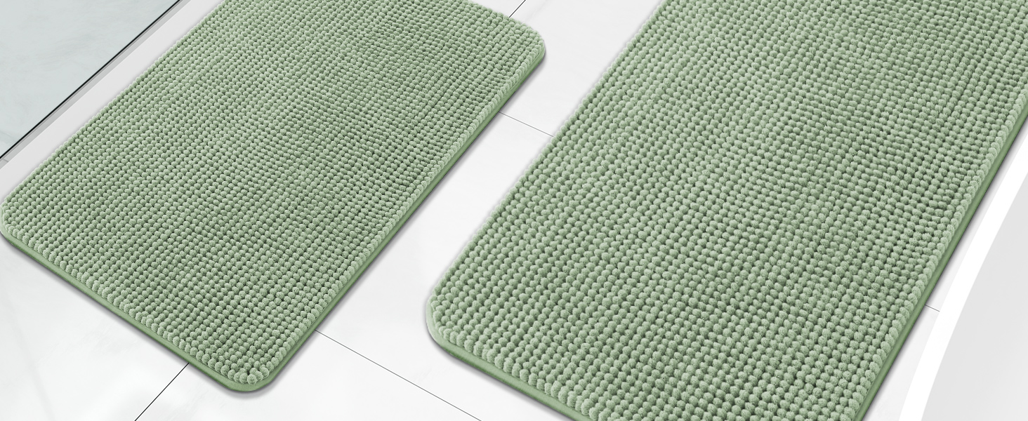 Товстий килимок для ванної кімнати Homaxy з chenille, 61×120 см, трав'янисто-зелений — м'який, антиковзаючий, вологопоглинаючий килим для душу з TPR-підкладкою, що миється в машинці