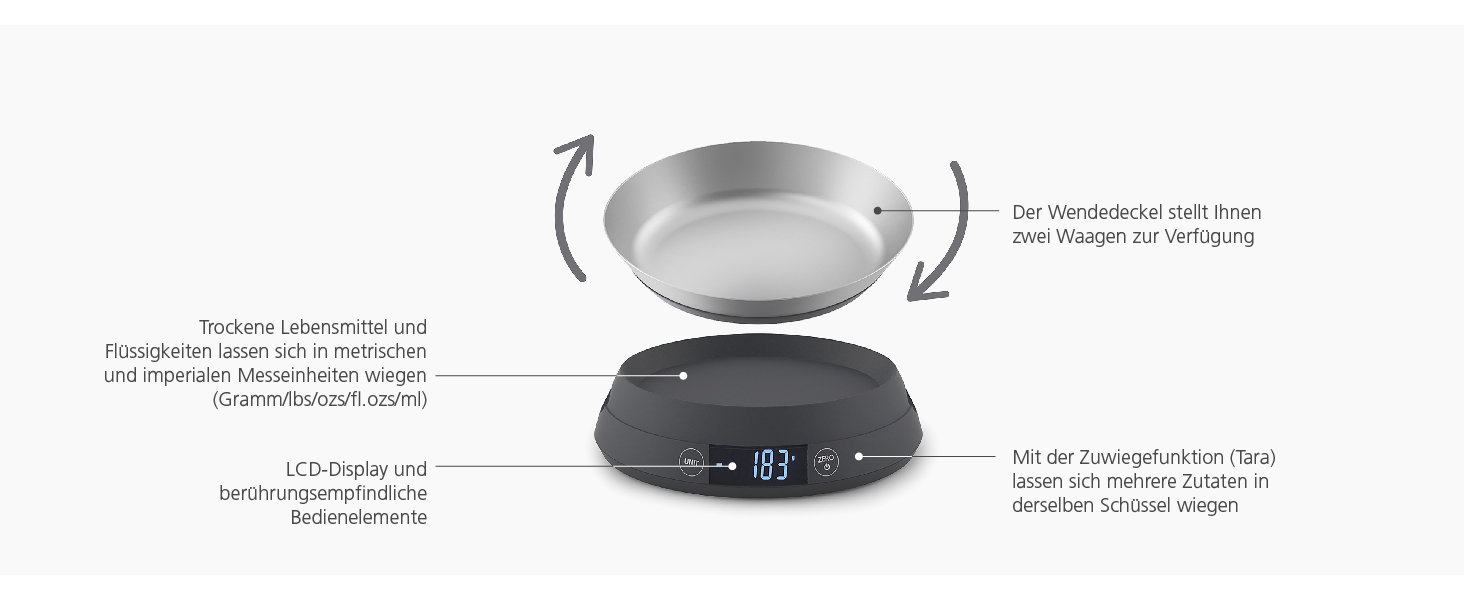 Joseph Joseph SwitchScale 2-in-1 Kitchen Scale - Digital, 5kg Capacity, Metric & Imperial LCD Display, Battery Powered - Gray