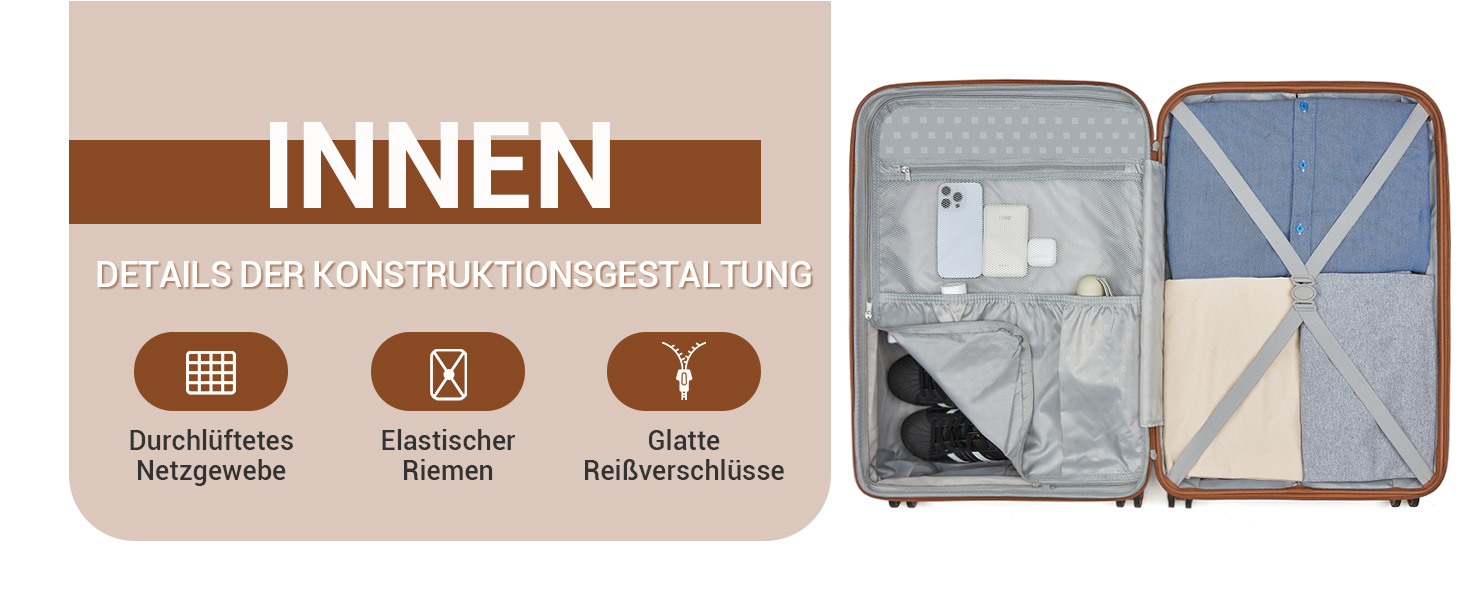 Великий валіза KONO з підсклянником, жорсткий корпус, легкий, поліпропілен, розширюваний, 4 колеса, TSA-замок, чорний/коричневий (кремовий/коричневий), XL