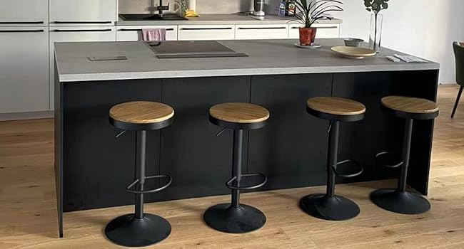 YOUNIKE Adjustable Swivel Bar Stools 2-Pack - Black Wood Kitchen Bar Stools with Footrest - Vintage Style