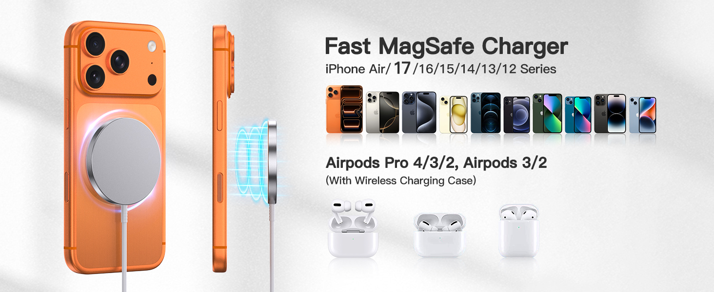 Бездротовий зарядний пристрій MagSafe для iPhone, 15W, 2 шт. (кабель 1.5 м), оригінальна заміна, рожевий