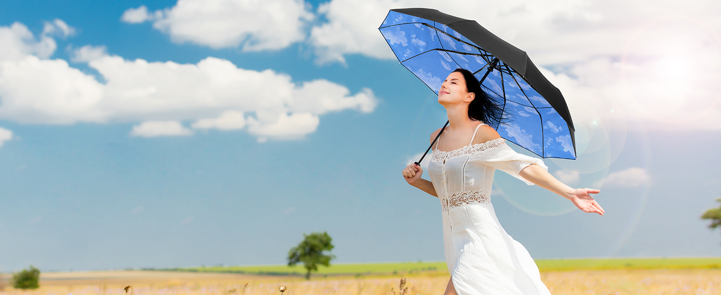 TECKNET Парасолька від вітру, велика автоматична парасолька з 10 спицями, 104 см, для чоловіків та жінок (Небесно-блакитний)