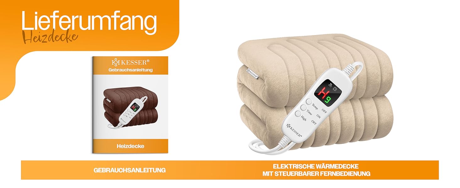 Електрична грілка KESSER® з плюшу 180x130 см сірого кольору | з таймером, автоматичним вимкненням, 9 температурних режимів, цифровим дисплеєм, прання до 40°C, сертифікат TÜV SÜD GS