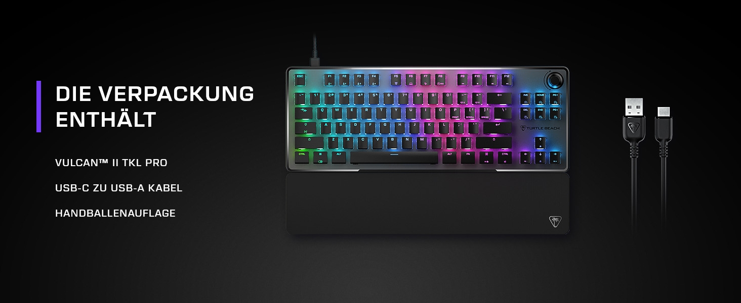 Turtle Beach Vulcan – ігрова механічна клавіатура Titan Switch для ПК з підсвічуванням AIMO RGB та анодованою алюмінієвою рамою (TKL Pro)