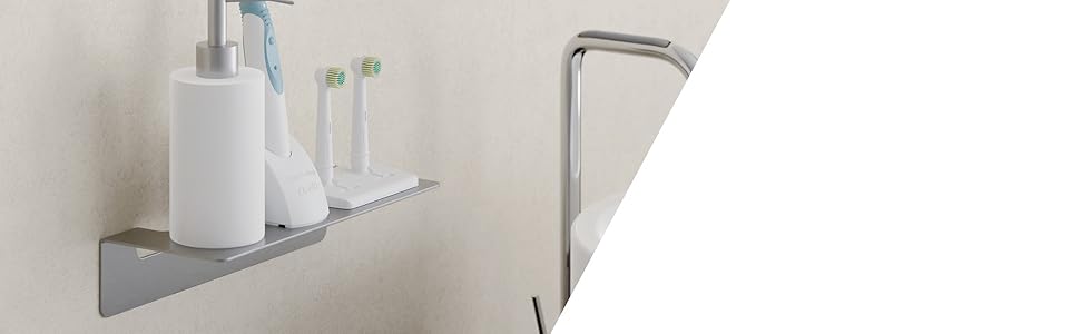 WEISSENSTEIN Badablage without Drilling from Stainless Steel - Self-Adhesive Shelf for the Bathroom - 14 x 9.5 x 5 cm (24 cm, Silver)