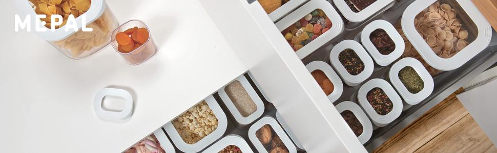 Набір контейнерів для зберігання продуктів Mepal 4 шт. по 1 л, пластикові, прямокутні, з кришками, герметичні, для кухні, білі