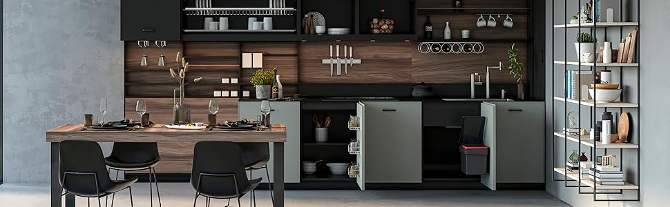 Відро для сміття кухонне Emuca з підвісною системою, 2 висувні контейнери по 20 л, загальний об'єм 40 л (2 x 20 л), сталь та пластик, антрацитовий колір