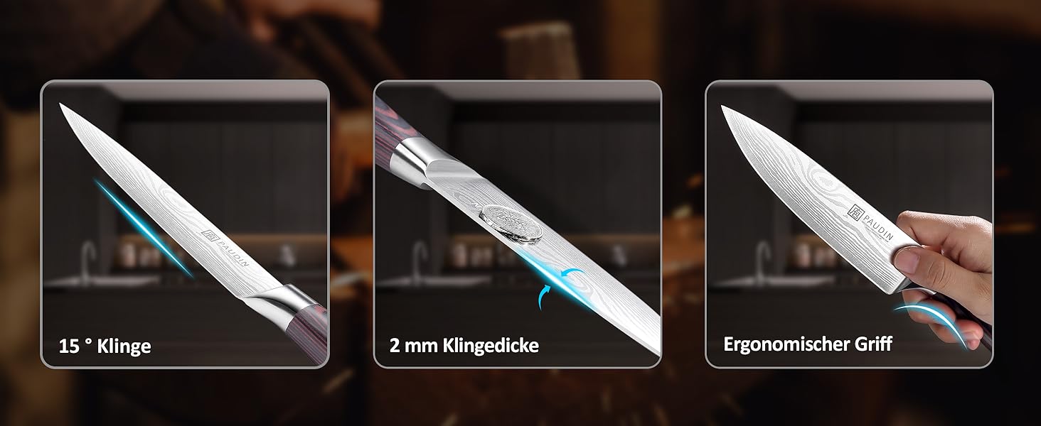 PAUDIN Ніж кухарський 15 см, професійний, з нержавіючої сталі, з ергономічною ручкою з дерева