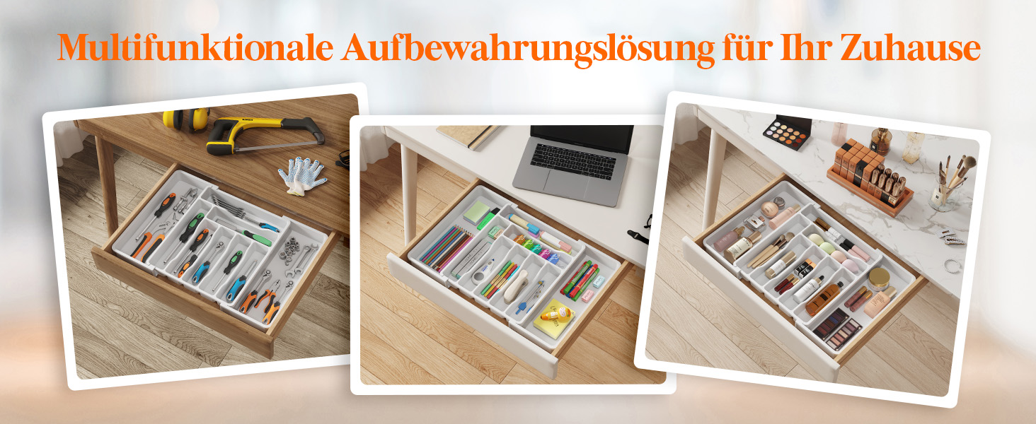 Органайзер для столових приборів Lifewit в шухляду, розсувний, пластиковий, білий 33-57 x 38 x 5 см