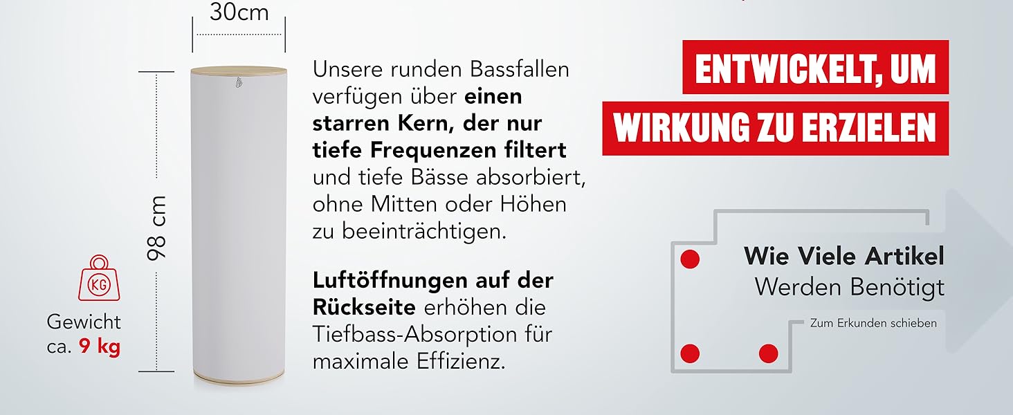 Бас-пастка Addictive Sound Bassfalle Rund Standard для студії, акустична панель зі спеціалізованої вовни (80-210 Гц), Apple, 98 см, Made in EU