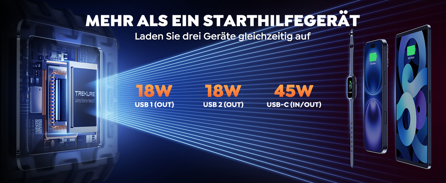 Powerbank TREKURE зі стартером для авто 160PSI, 6500A, PD 45W, LED 600 Lumen, подвійний старт (бензин/дизель до 12.0L)