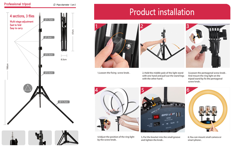 LED кільцеве світло з штативом, 48.3 см, дисплей, сенсорне керування, регульоване світло для макіяжу, студії, портретів, влогів, відеозйомки, з сумкою та пультом дистанційного керування, CRI > 97