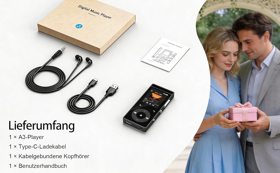 MP3-плеєр з Bluetooth 5.3 та HiFi-звуком, 90 ГБ, сенсорні кнопки, кольоровий дисплей, металевий корпус, FM-радіо, підтримка e-books, розширювальна пам'ять до 128 ГБ, чорний