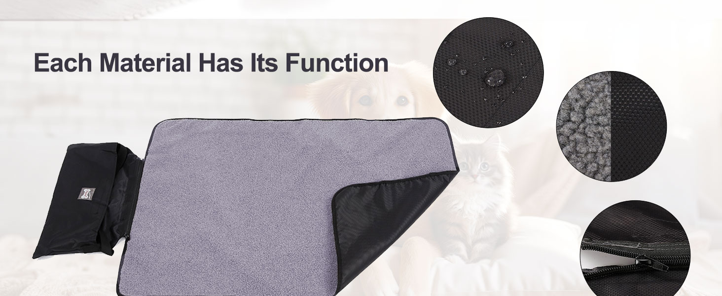 Водонепроникна килимок для собак, 100 x 70 см, з сумкою, для подорожей, чорний, пухнастий