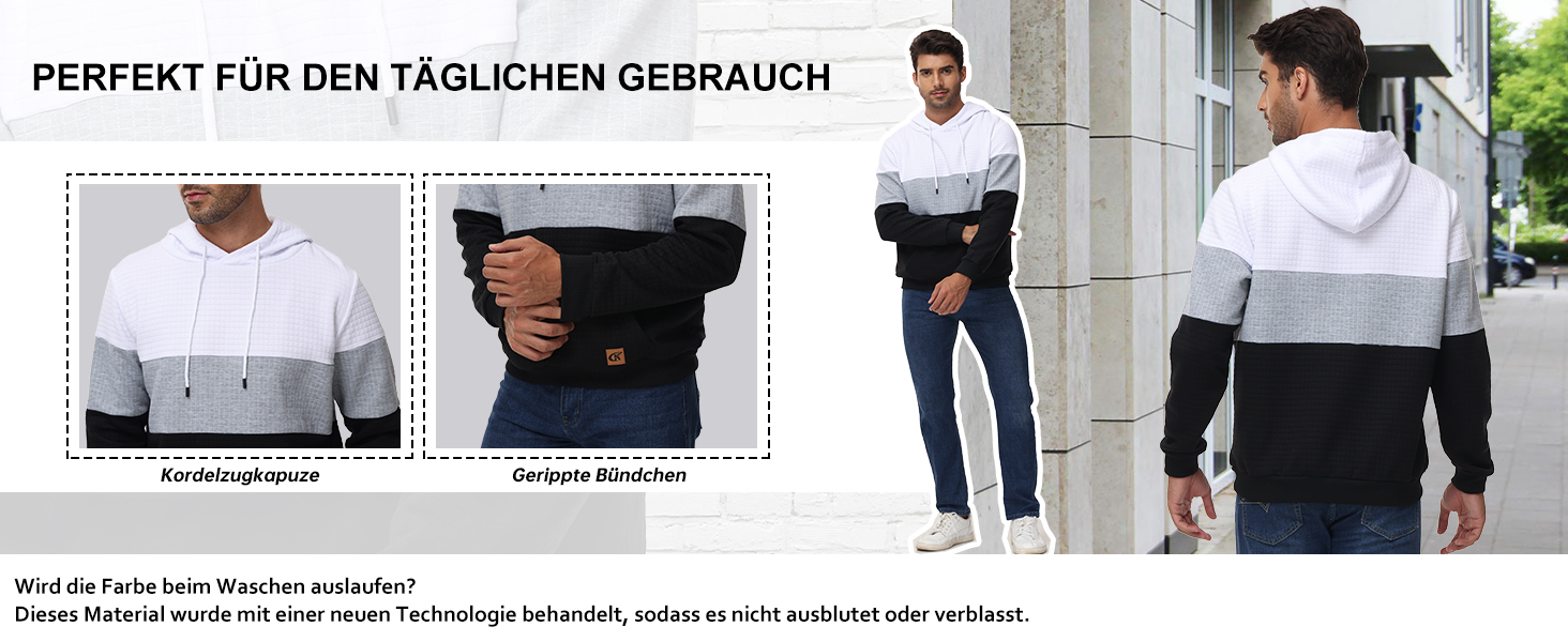 Чоловічий худі YuKaiChen з па́тчворком, великі рукави, капюшон, кольоровий, з кишенями, оливковий/білий/хакі