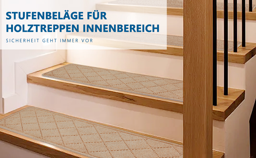 Килимок на сходинки, антиковзаючі, 20x76 см (15 шт), килимки на сходи, багаторазовий клей для всіх чистих, гладких сходів, захист сходинок для дітей, (Бежевий)