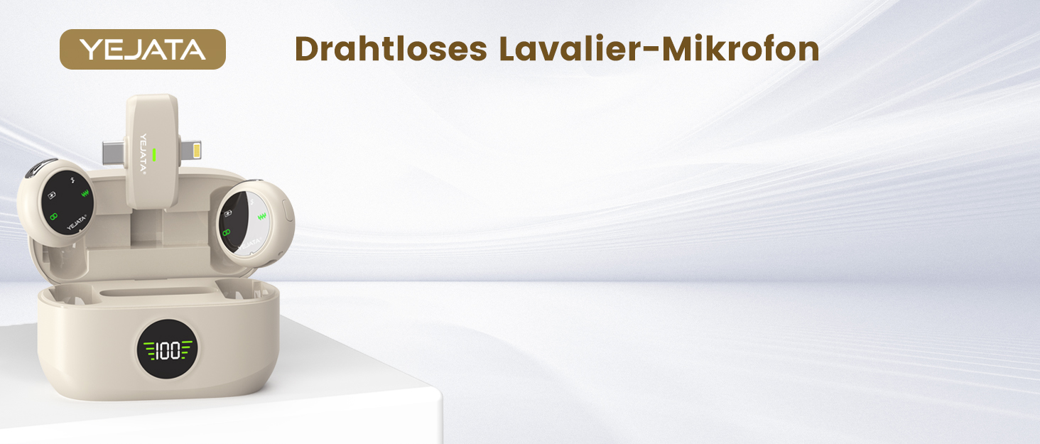 Мікрофон 2-в-1 для iPhone та Android з шумозаглушенням, кейс на 40 годин, магнітна застібка та кріплення для інтерв'ю, 25 метрів (Бежевий)