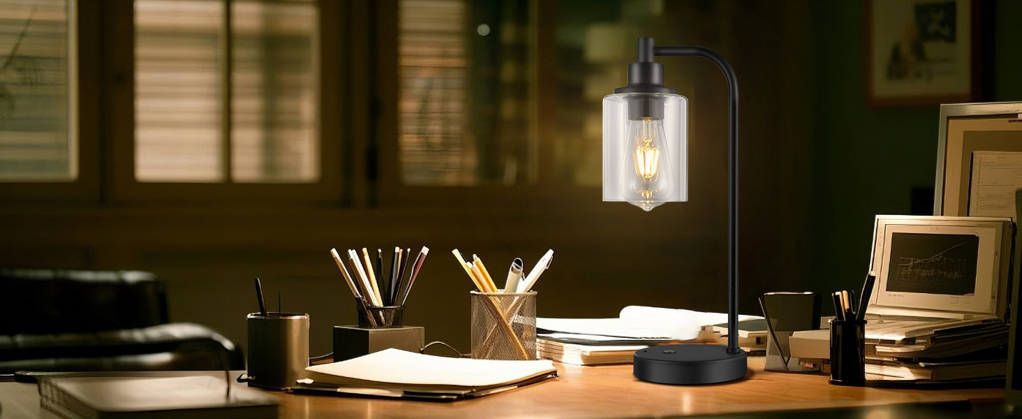 Акумуляторна настільна лампа бездротова з пультом, сенсорне регулювання яскравості, скляний плафон, нічник для спальні та вітальні, чорна