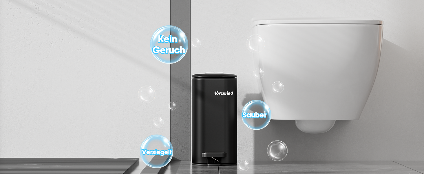 Сміттєвий кошик для ванної кімнати Lovewind 6Л, вузький педальний відро з кришкою та внутрішнім контейнером, система плавного закривання, сучасний дизайн
