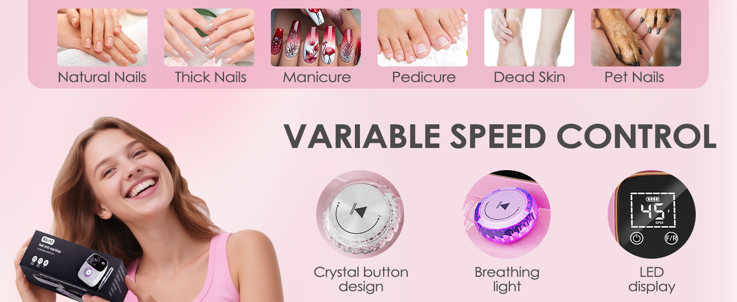 Професійна електрична машинка для манікюру та педикюру 45000 RPM, рожева