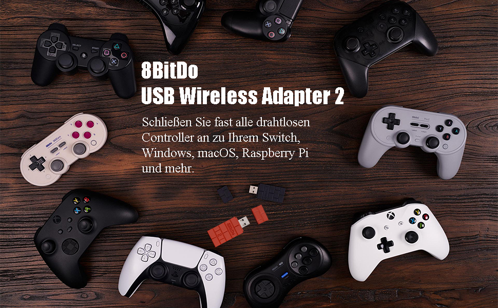 Бездротовий Bluetooth адаптер 8BitDo USB Wireless Adapter 2 для Switch, Windows 10, Android, PS4/5, Xbox (Коричневий)