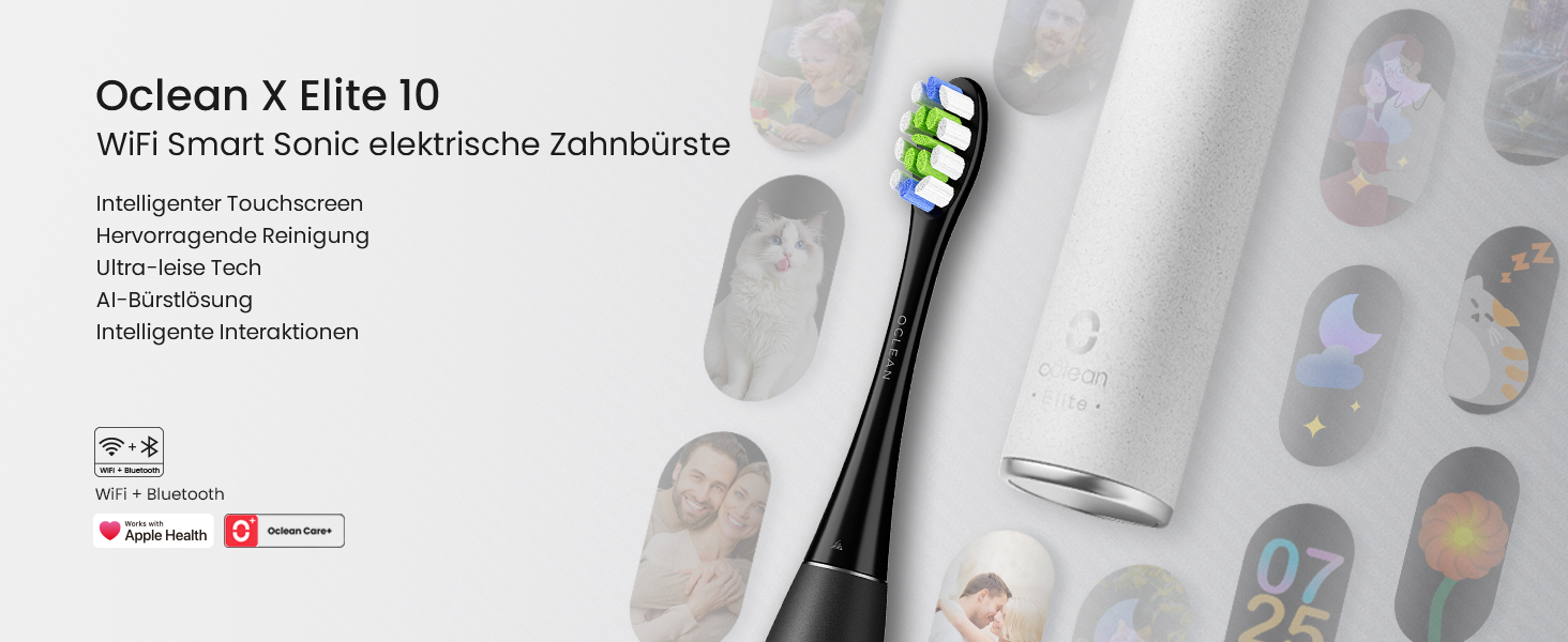 Oclean X Elite 10: Набір електричних зубних щіток з 5 режимами, таймером, відстеженням зон, 6 насадок, сірий колір