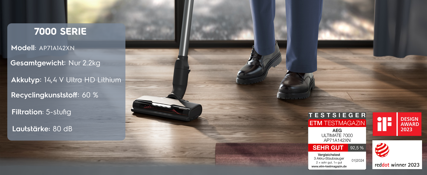 Бездротовий пилосос AEG Hygienic 7000: потужний, легкий, для алергіків, 40 хв роботи, 120 м², 5-ступенева фільтрація, для всіх поверхонь, автоматичний режим, з аксесуарами (2023)