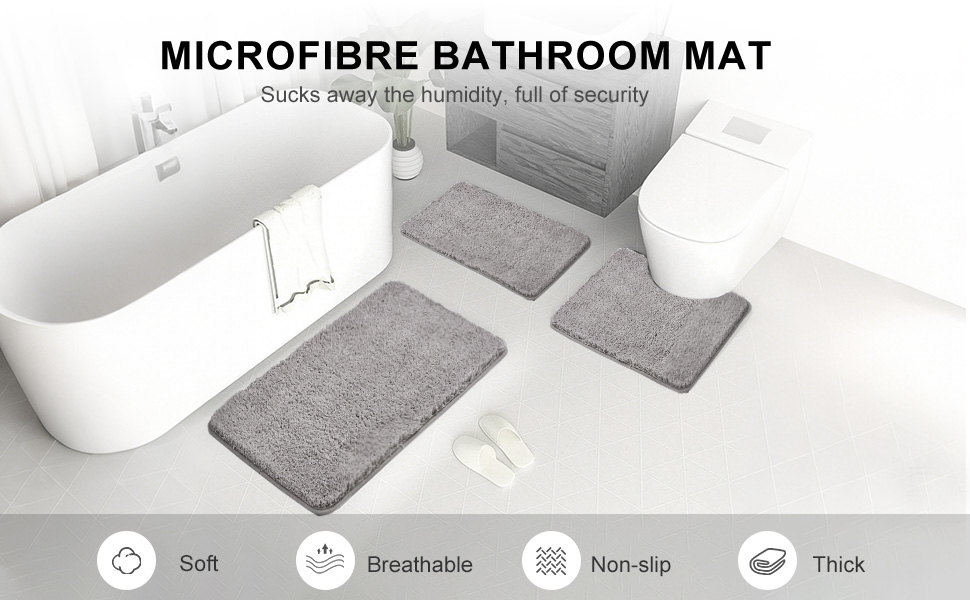 Килимок для ванної кімнати 40x60 см, антиковзаючий, м'який, швидковисихаючий, з високим ворсом, з мікрофібри, для ванни, душу та ванної кімнати (темно-сірий)