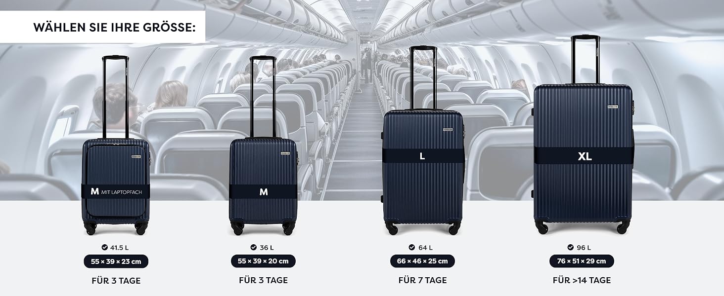 Набір валіз 3 шт: ручна, середнього та великого розміру. Чохол з ABS-пластику, 4 колеса, кодовий замок, телескопічна ручка. Набір валіз (малий + середній + великий). Колір: темно-синій, ручна валіза (M)