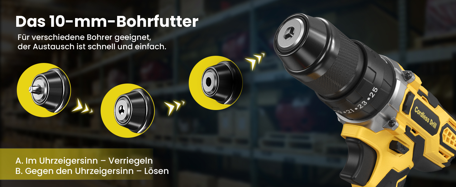 Акумуляторний дриль-шуруповерт 21V з 2 акумуляторами 2000mAh, 45Nm, 25+3 ступені крутного моменту, 10мм патрон, 27 предметів + кейс для домашніх DIY проектів