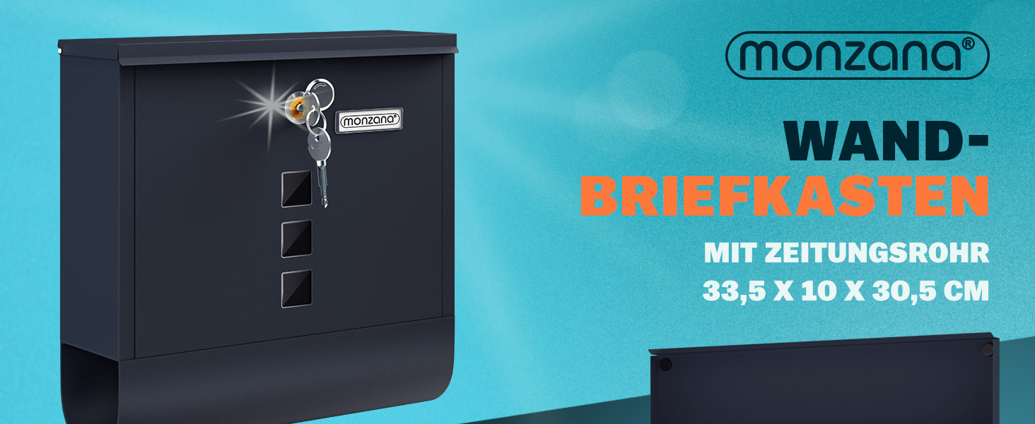 Поштовий ящик Monzana Kreuzschloss з мідним циліндром, сталевий, чорно-срібний (антрацит) 31x10x34 см, з вікном для газет та іменним шильдиком, 2 ключі