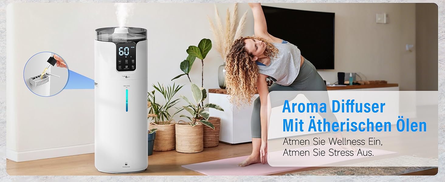 Ультразвуковий зволожувач повітря для великих приміщень 16 л, верхній залив, тихий, 1000 мл/год, до 100 м², з прохолодним туманом та аромадіфузором, для дитячої кімнати, офісу, рослин, білий