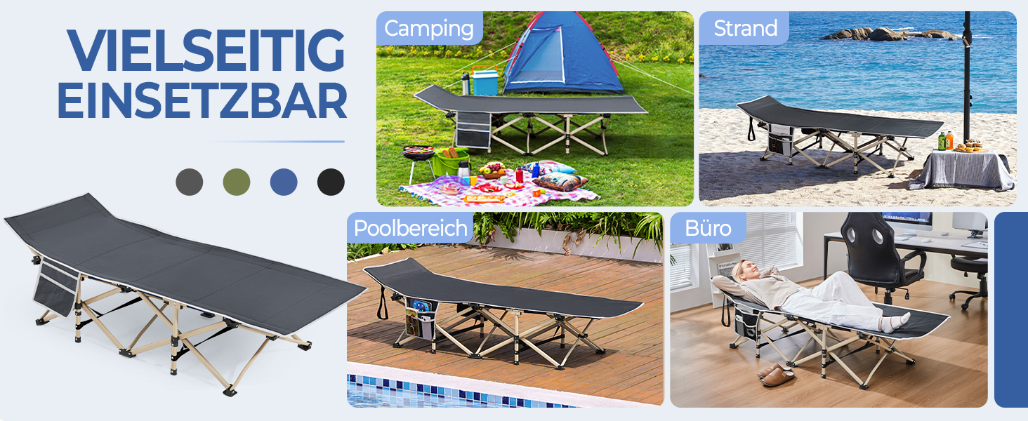 Ліжко-розкладачка Yaheetech для кемпінгу, сіре, до 150 кг, з бічною кишенею та сумкою для транспортування