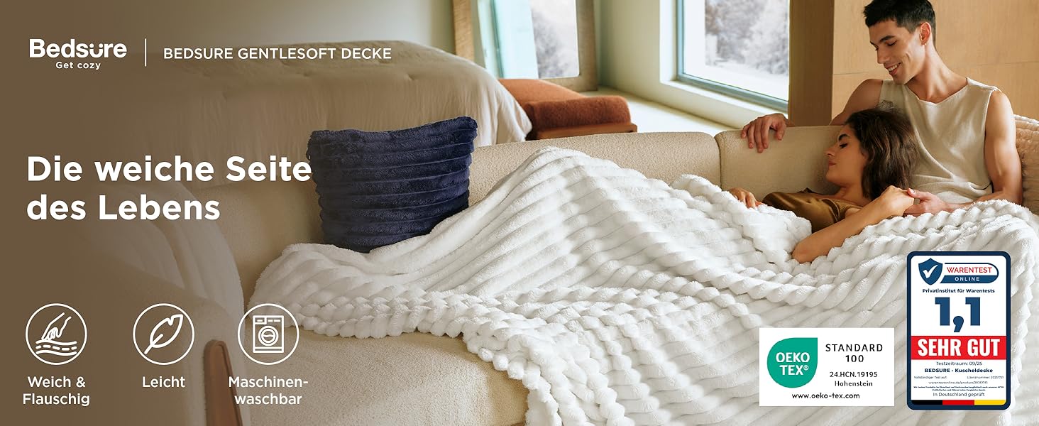 BEDSURE Плед-деко для дому - вовняний та флісовий плед, покривало на диван, м'який теплий плед з грубої в'язки для вітальні, плед для затишку, покривало на ліжко, бежевий, 150 x 200 см