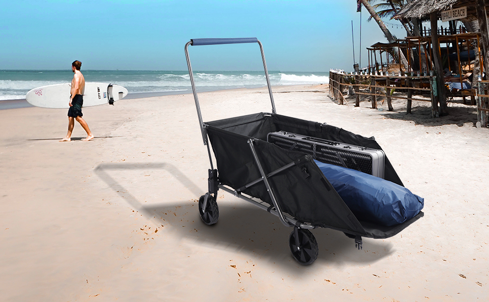 Складаний візок для собак REDCAMP з висувною задньою частиною, міцний, 134 л, великий, для кемпінгу, саду, зі спортивними колесами, для покупок, чорний, Basic - 136 кг