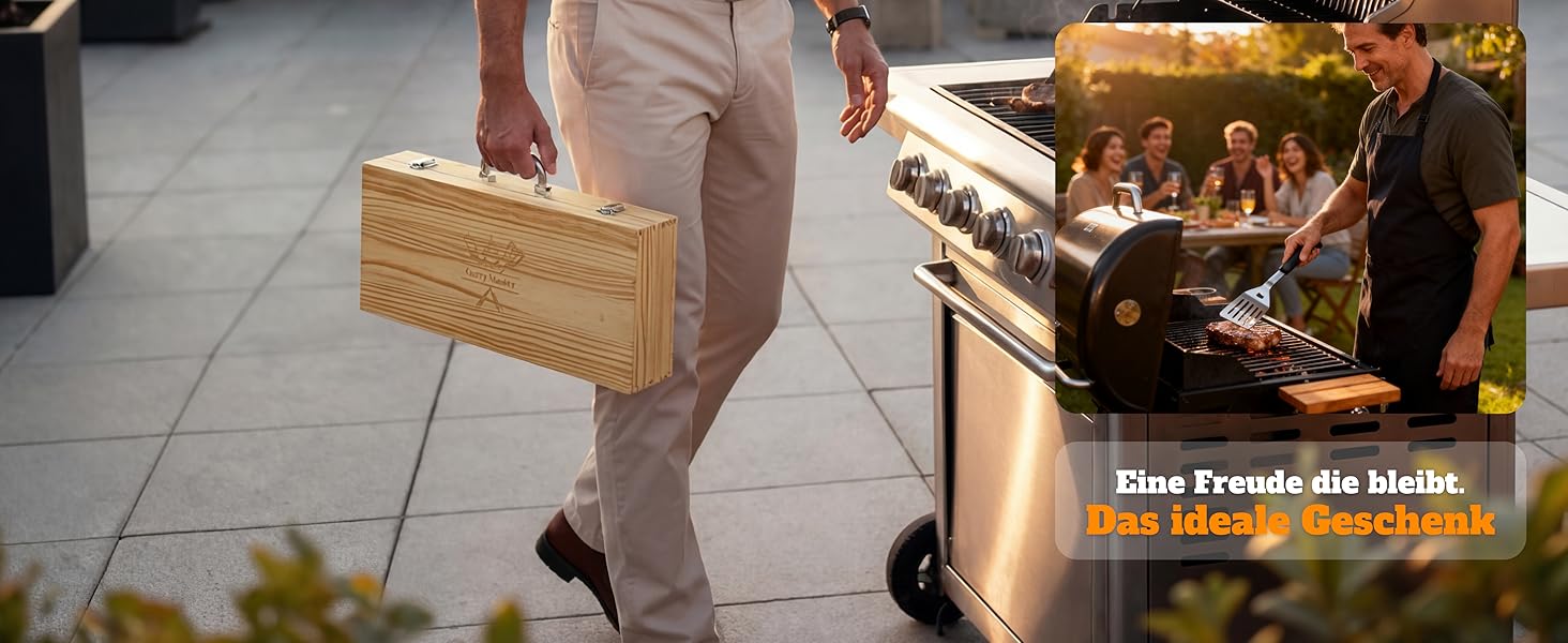 Набір для гриля для чоловіків - подарунок. Набір інструментів для гриля з нержавіючої сталі 3-в-1: шпатель, щітка для чищення. Ідеальний подарунок для гриля, подарунки для чоловіків (без гриль-кейсу). З дерев'яним кейсом